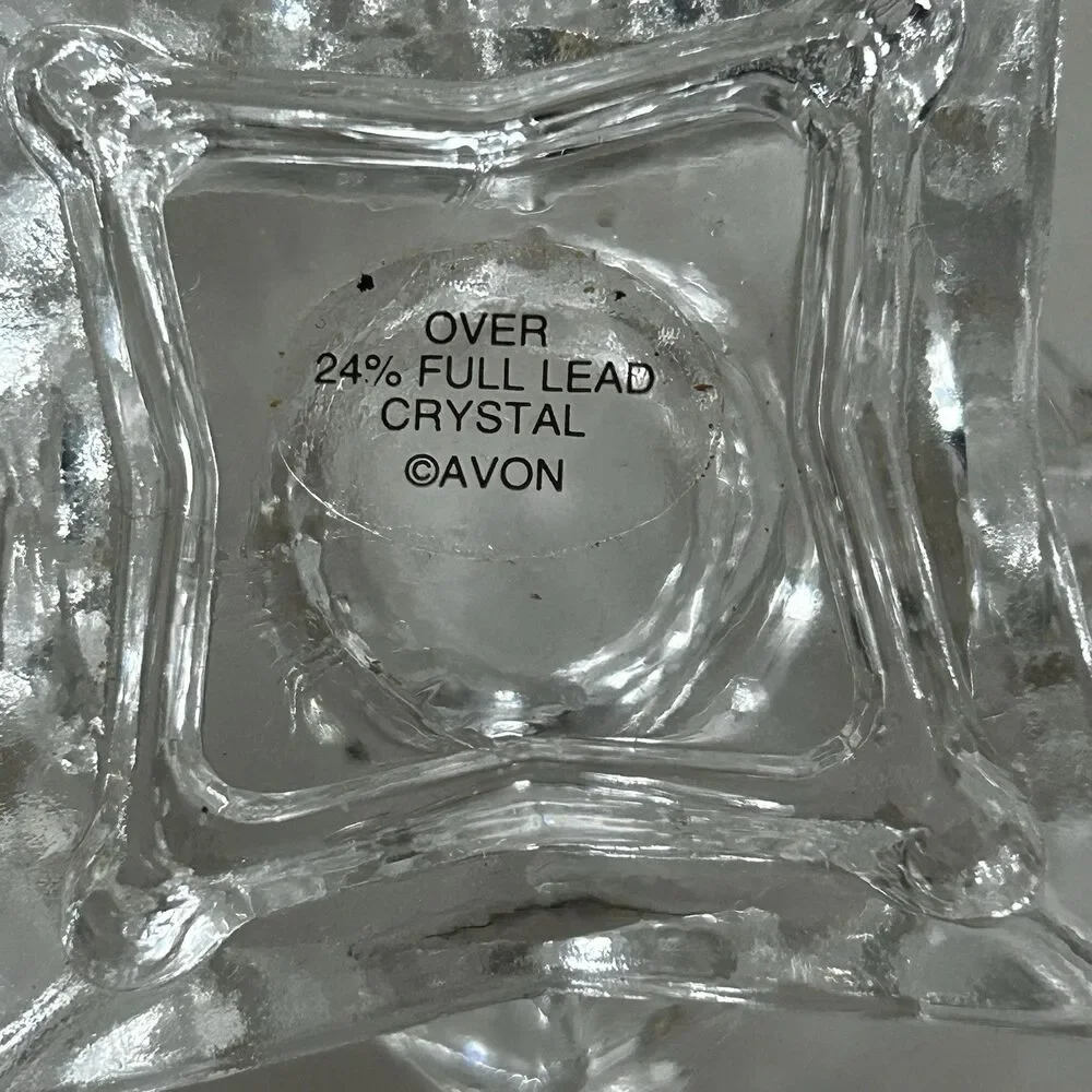 Set of 2 Vintage Avon 24% Lead Crystal Candlestick Holder Geometric Stackable